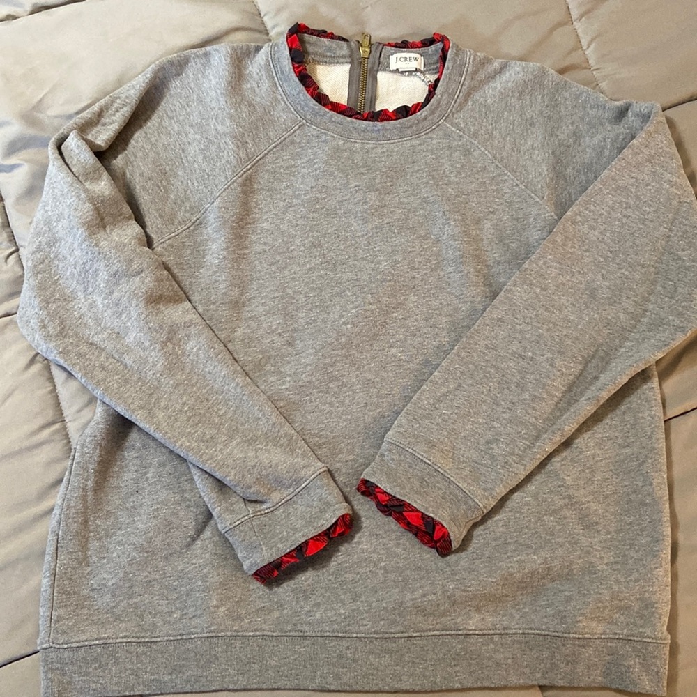 JCrew gray sweatshirt with red plaid accents size XL